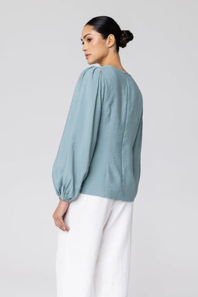 Lora Balloon Sleeve Top - Loden Frost Veiled Collection 