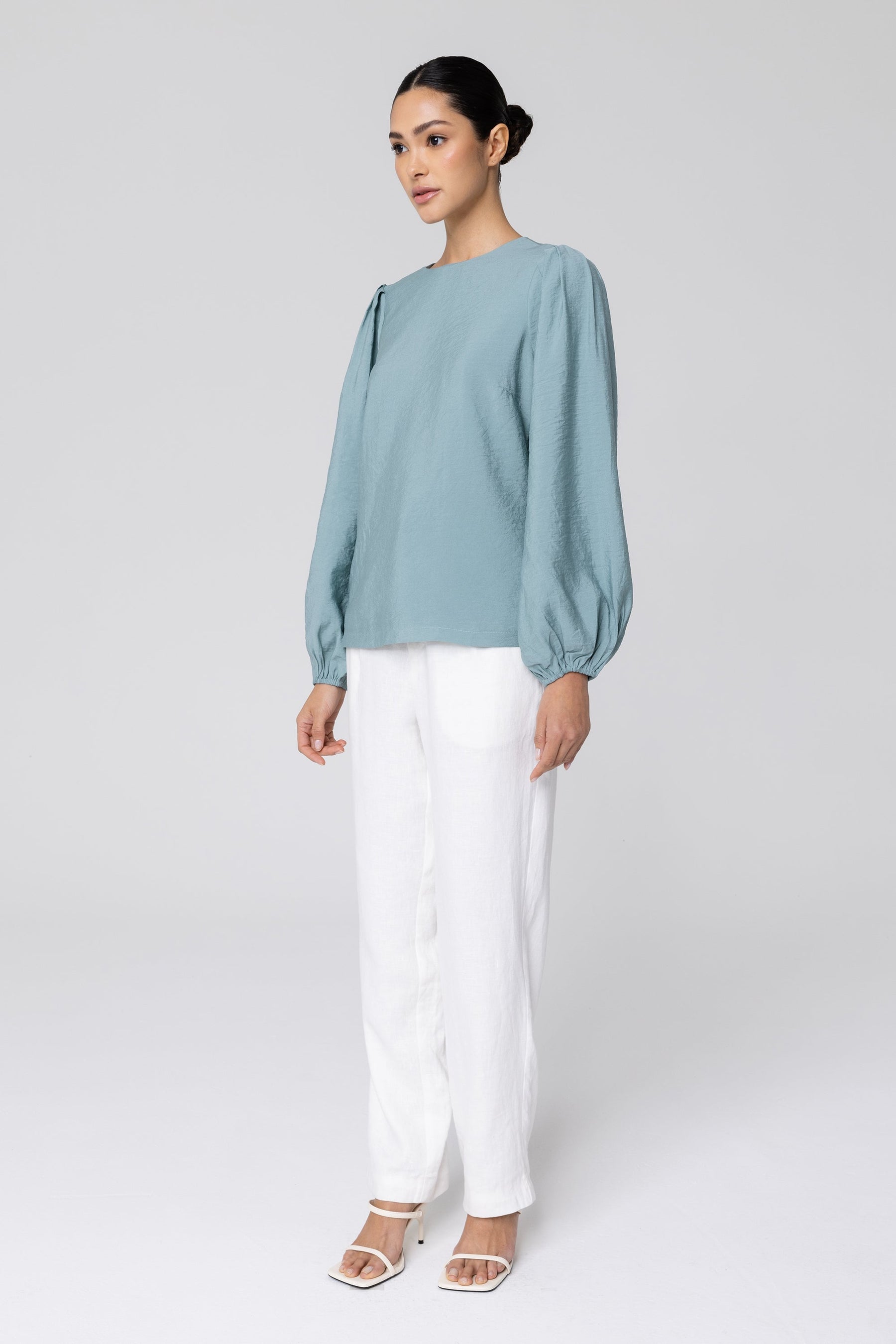 Lora Balloon Sleeve Top - Loden Frost Veiled Collection 