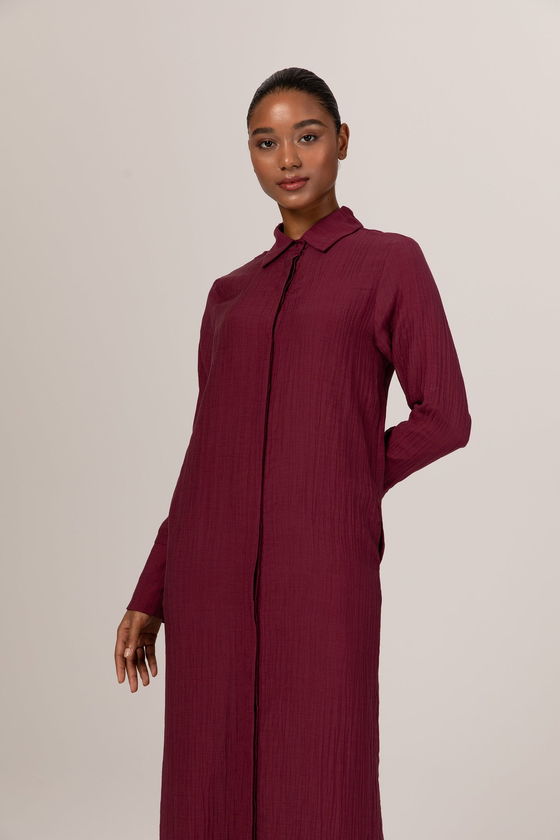 Louiza Textured Button Down Maxi Dress - Dark Purple