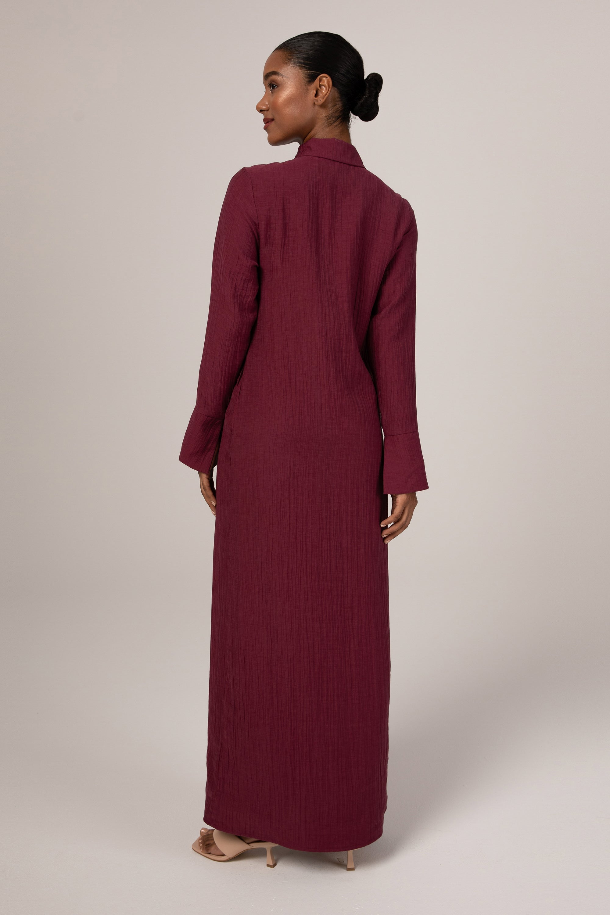 Louiza Textured Button Down Maxi Dress - Dark Purple Veiled Collection 