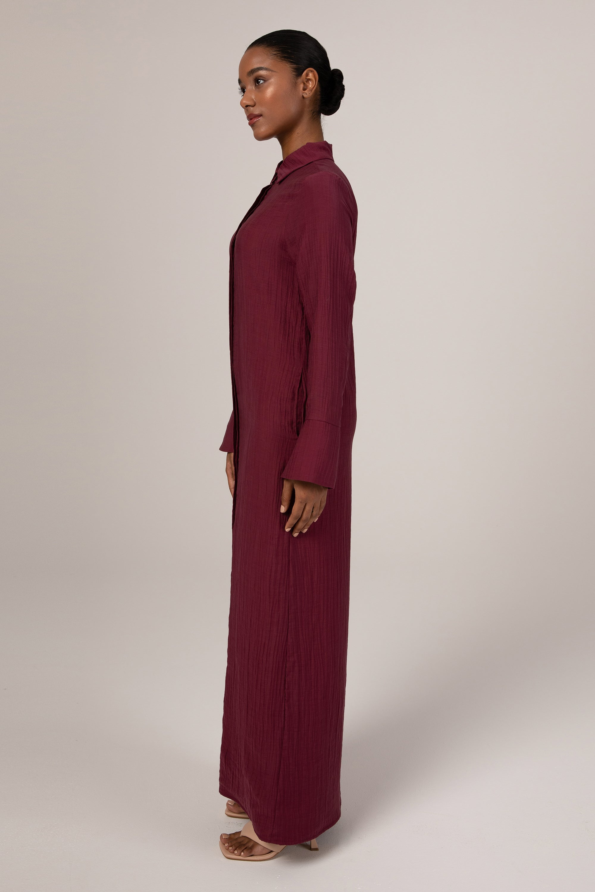 Louiza Textured Button Down Maxi Dress - Dark Purple Veiled Collection 