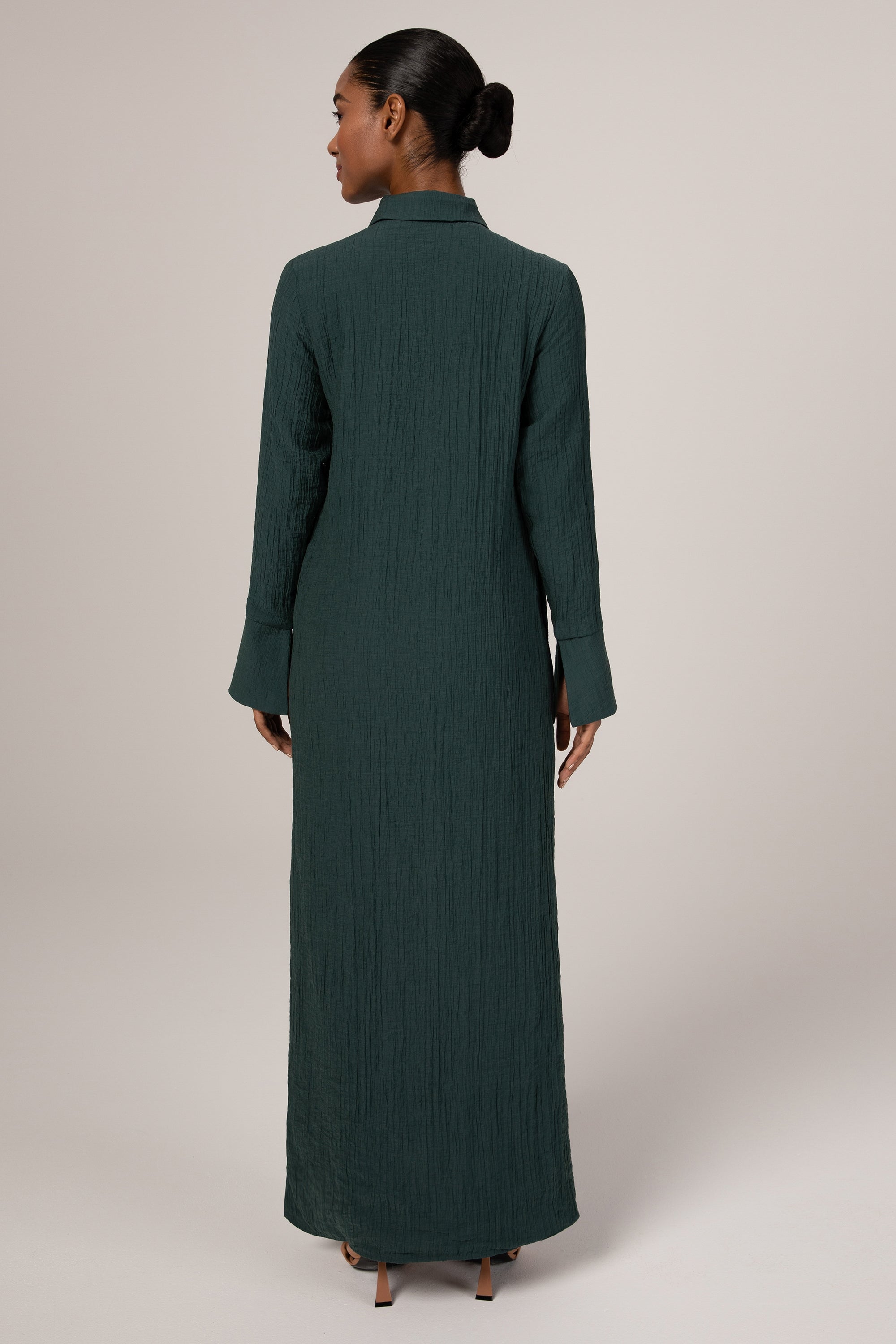 Louiza Textured Button Down Maxi Dress - Deep Teal Veiled Collection 