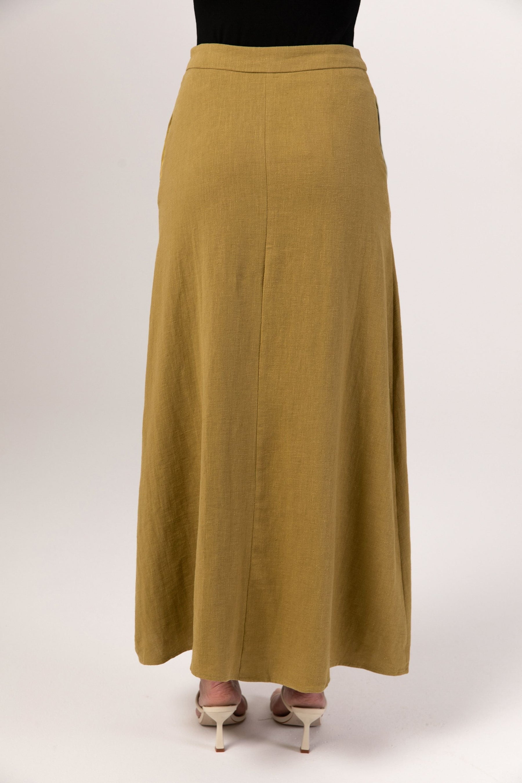Lubna Linen Maxi Skirt - Green Moss Veiled 