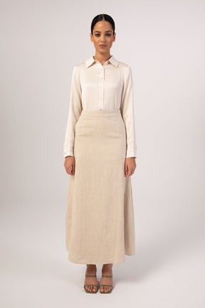 Lubna Linen Maxi Skirt - Tan Veiled 