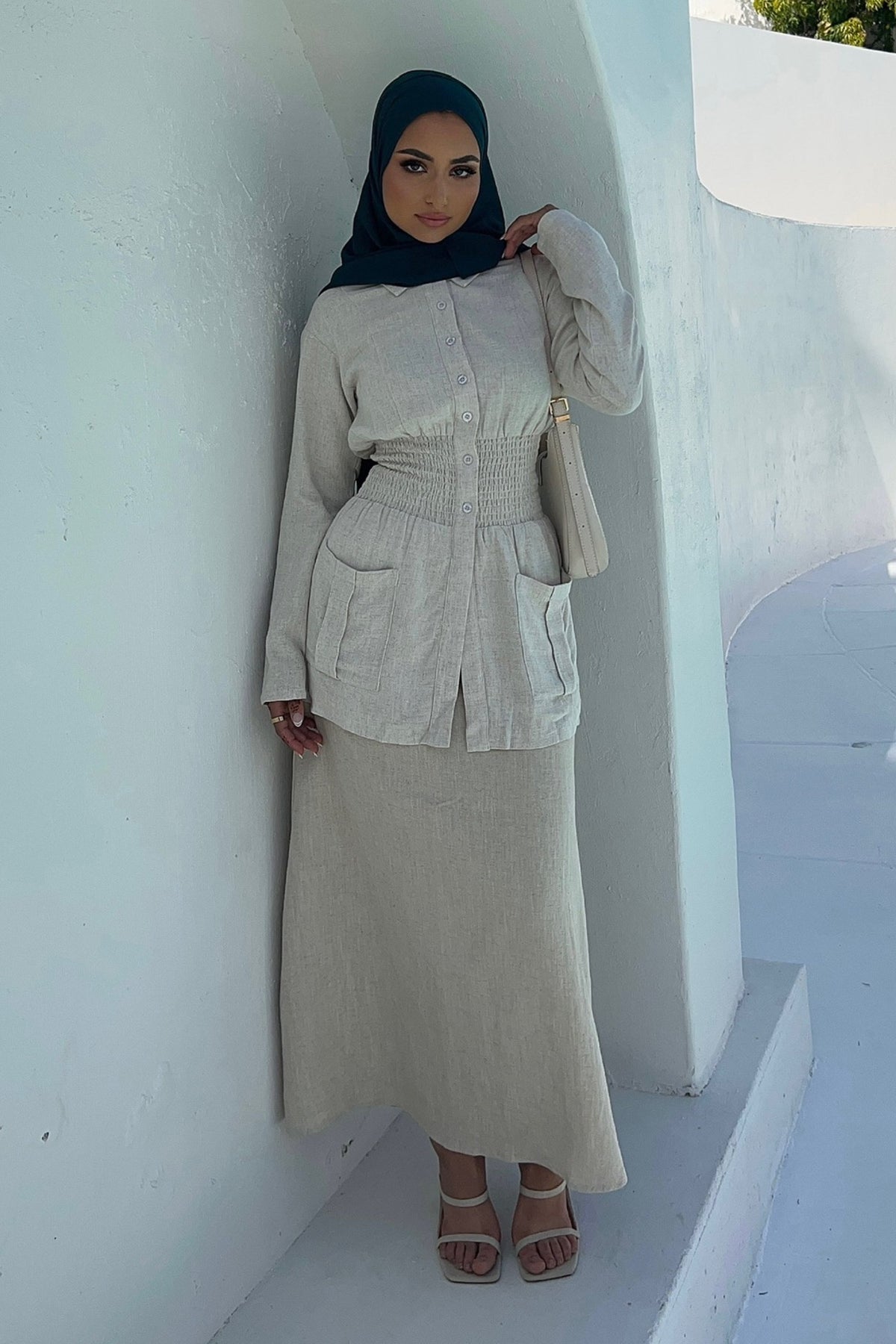 Lubna Linen Maxi Skirt - Tan Clothing Veiled 