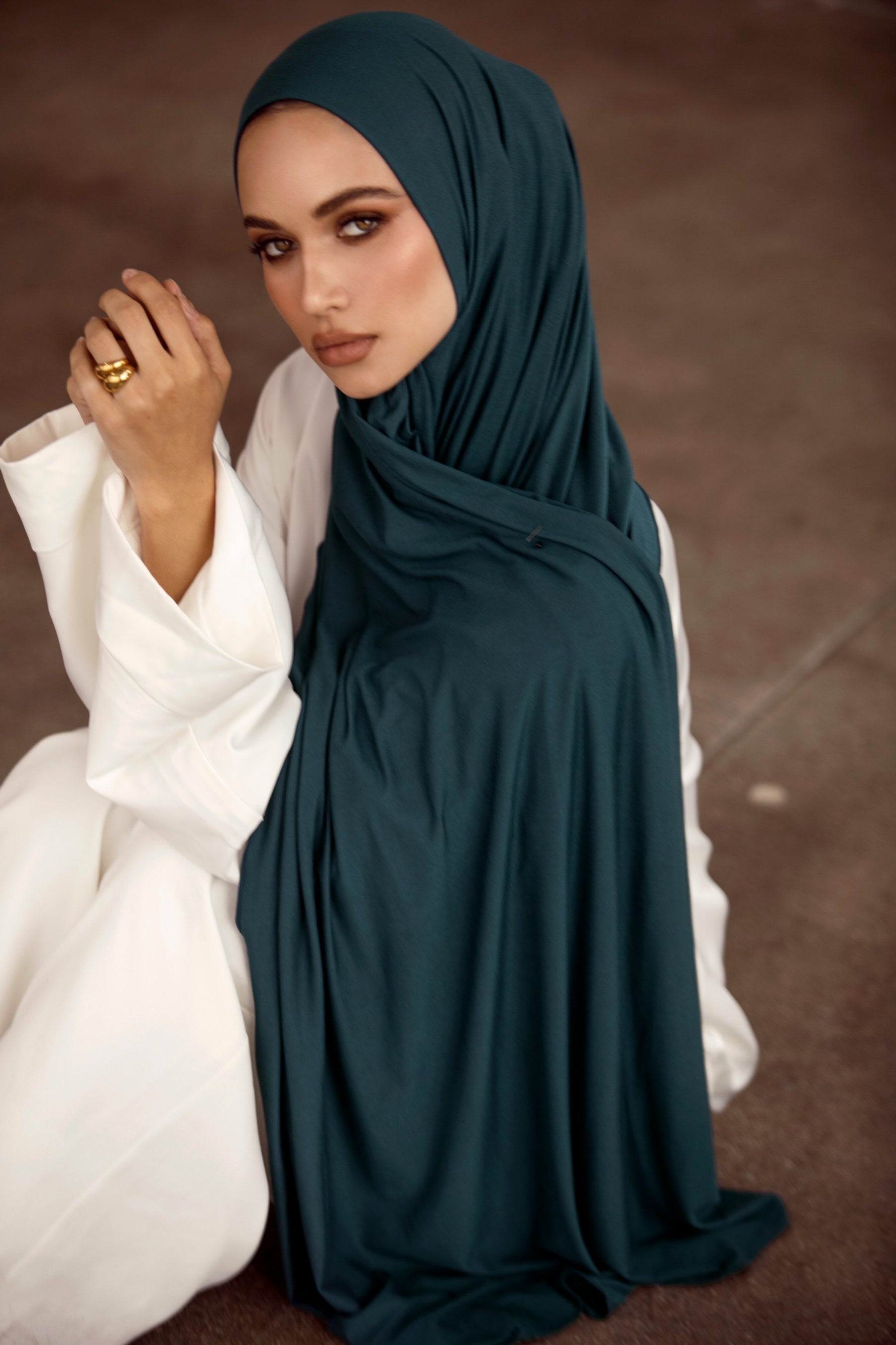 Luxury Jersey Hijab - Deep Teal Veiled Collection 