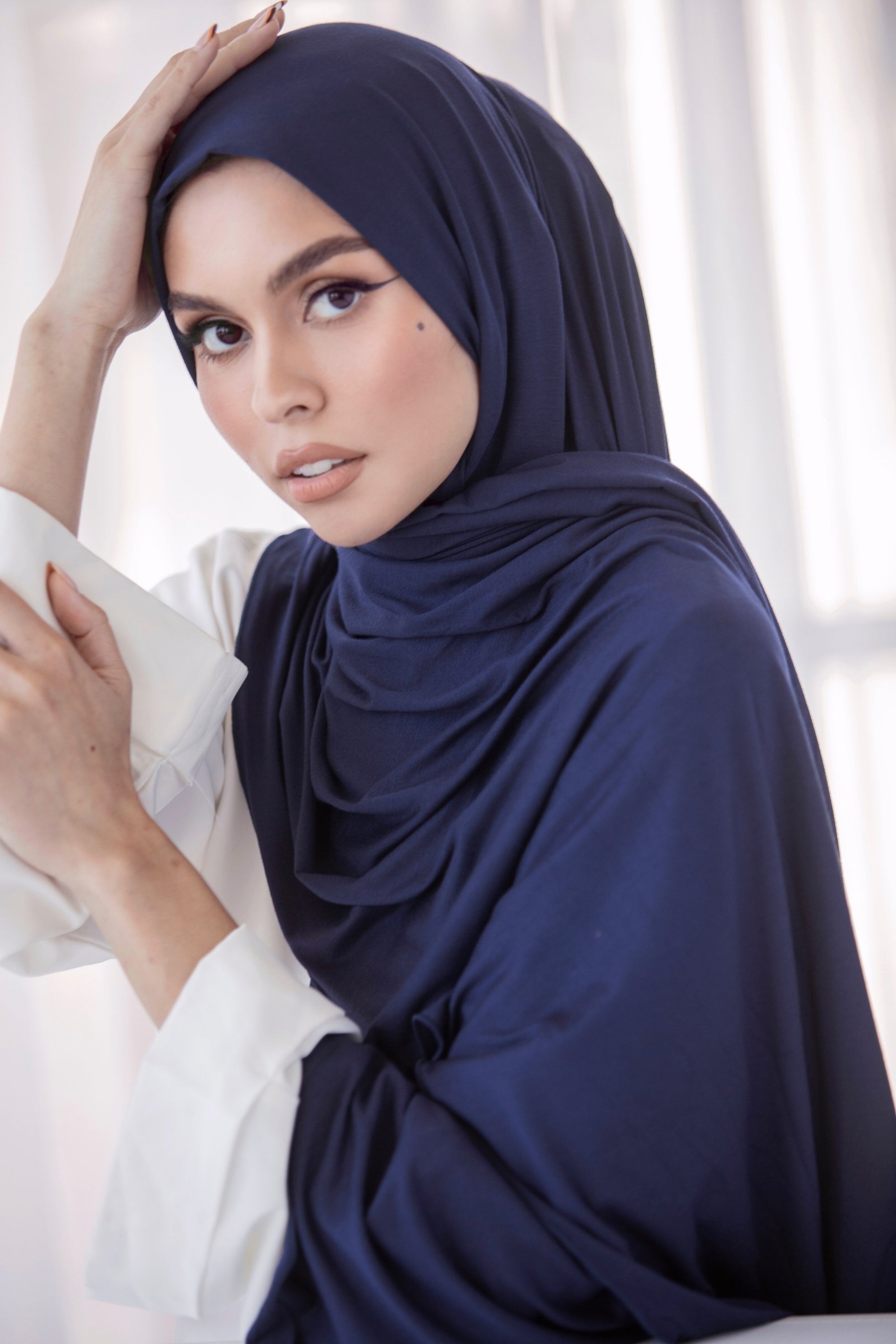 Luxury Jersey Hijab - Navy Blue Veiled Collection 