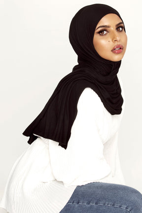 Luxury Jersey Hijab - Obsidian Black Veiled Collection 