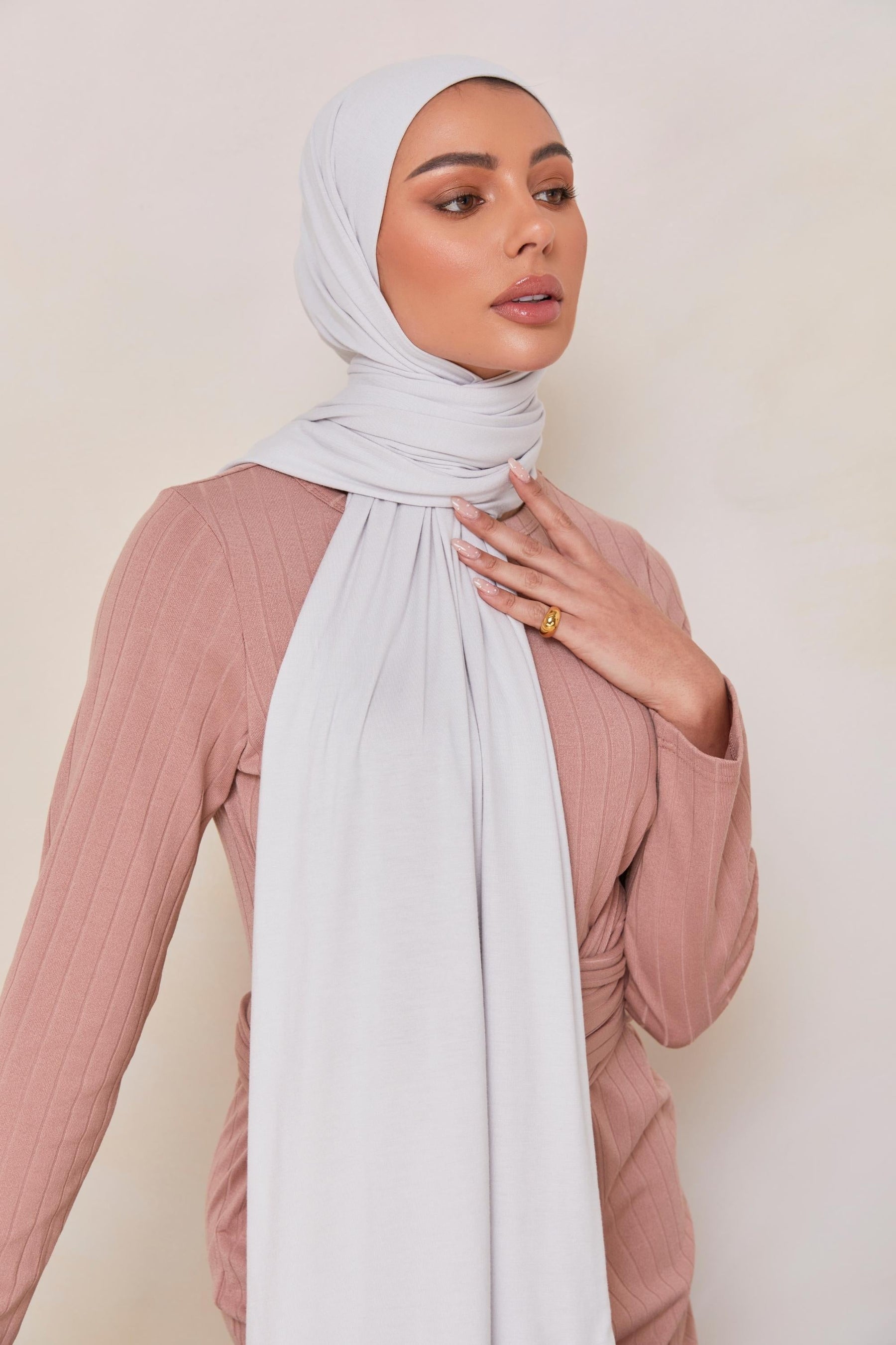 Luxury Jersey Hijab - Serene Grey Veiled Collection 