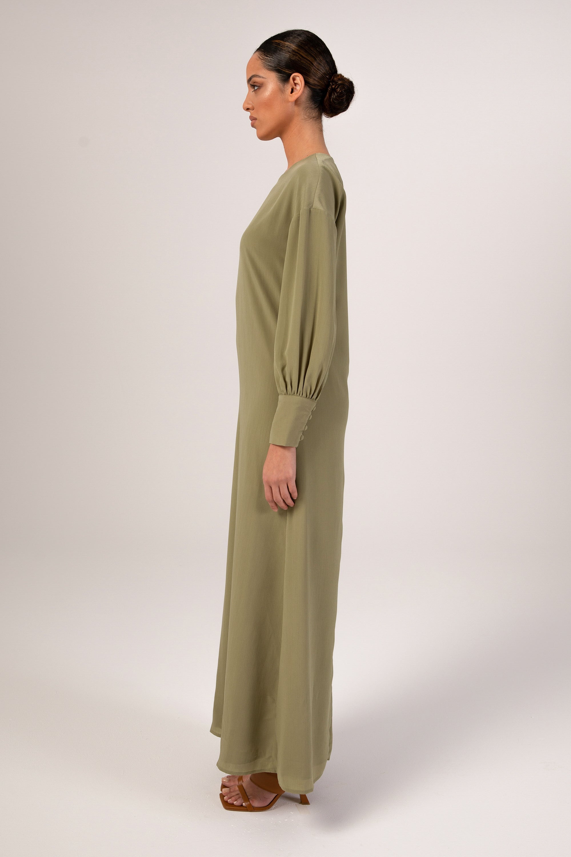Madina Textured Maxi Dress - Avocado Veiled 