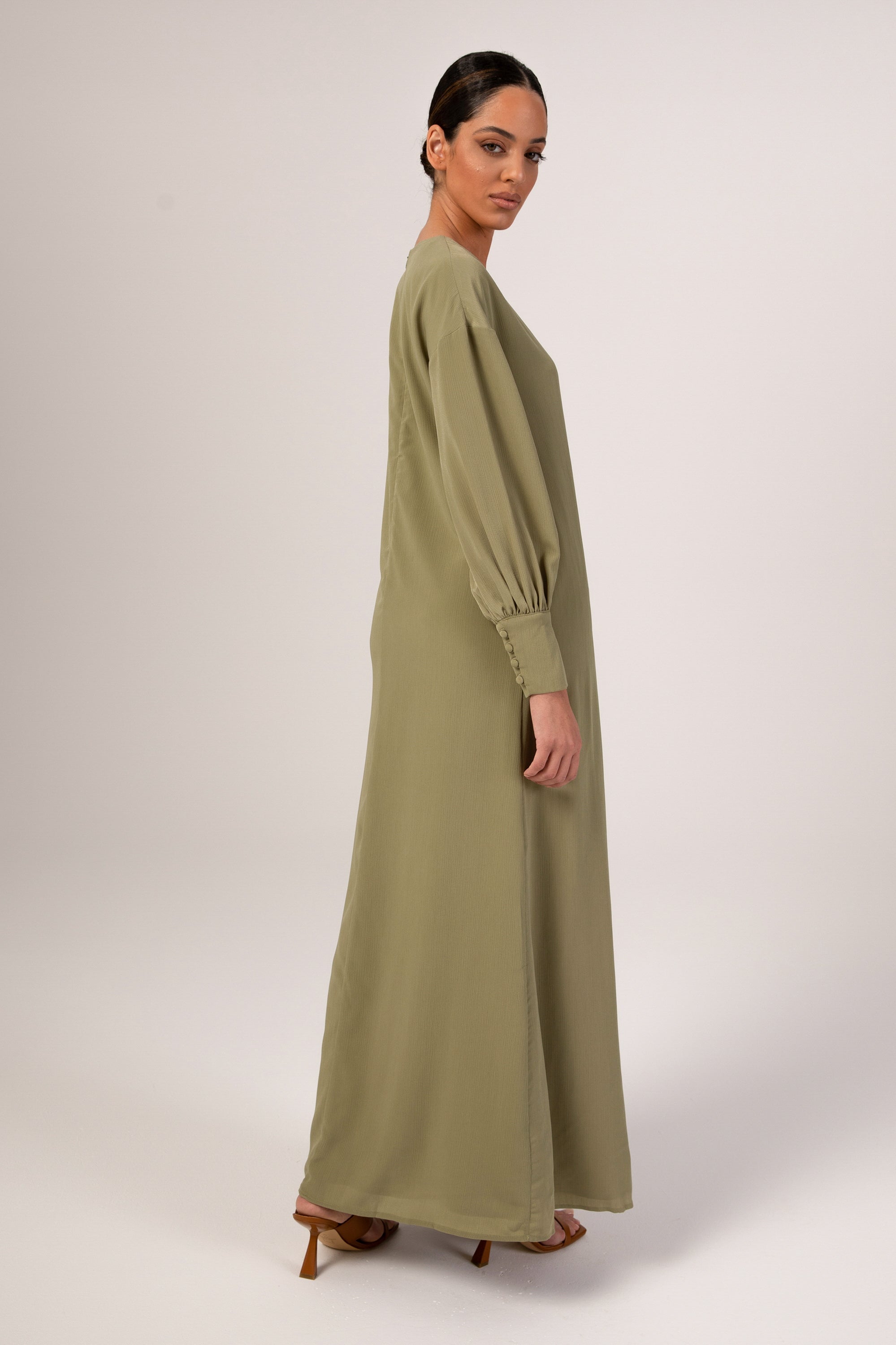Madina Textured Maxi Dress - Avocado Veiled 