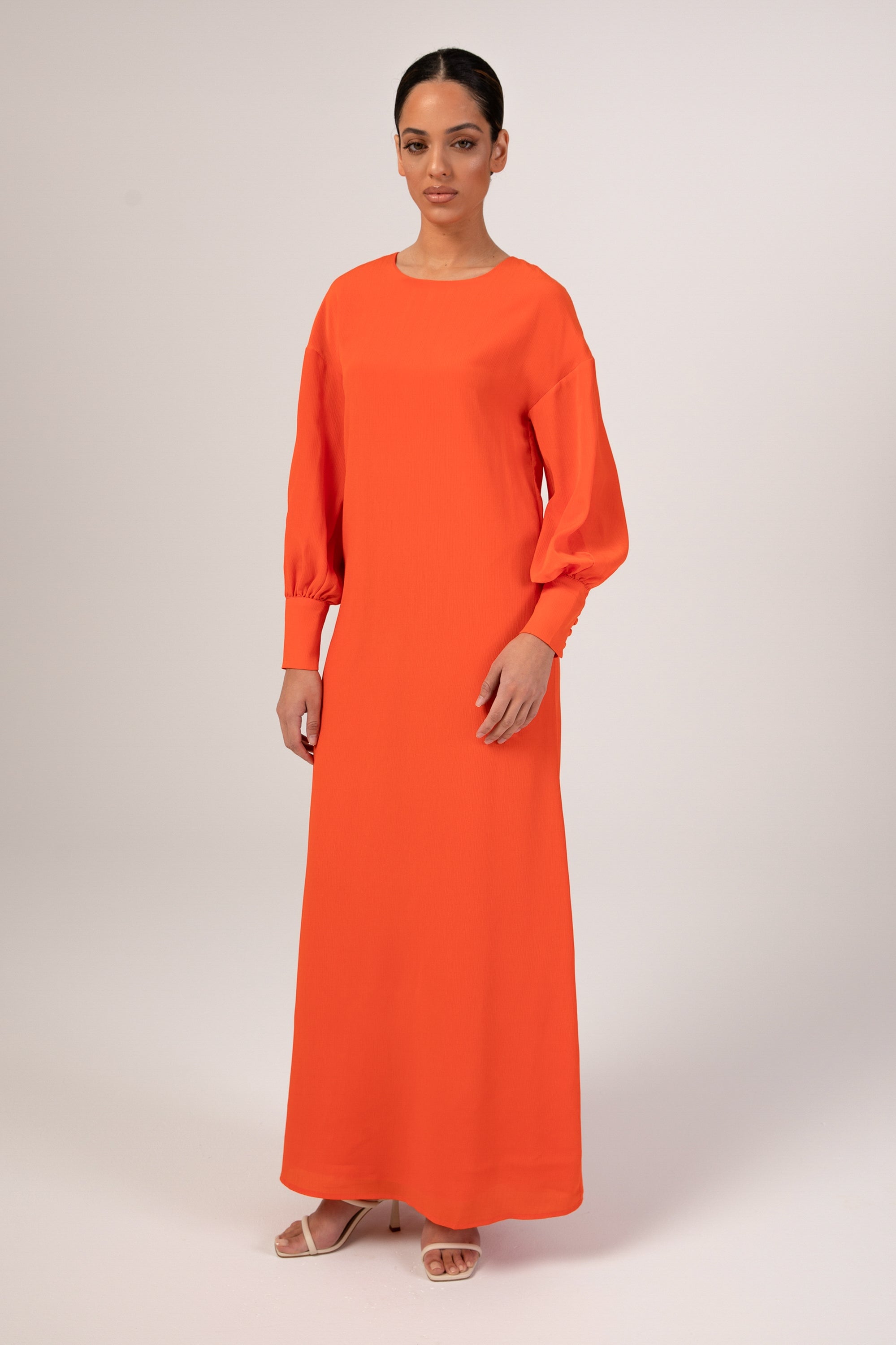 Madina Textured Maxi Dress - Scarlet Orange Veiled 