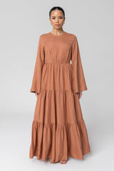 Manar Linen Kimono Sleeve Maxi Dress - Baked Clay Veiled 