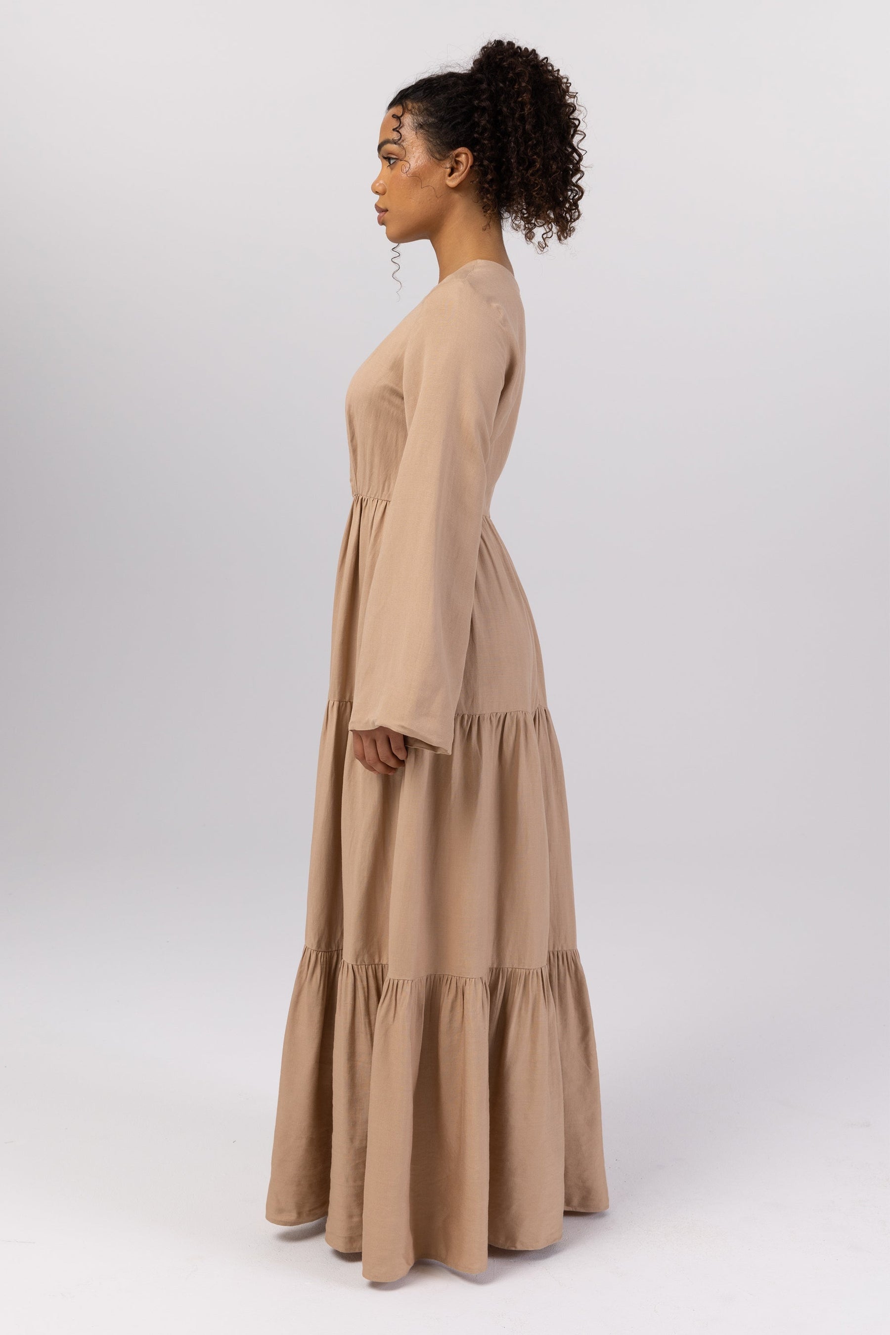 Manar Linen Kimono Sleeve Maxi Dress - Caffe Veiled 