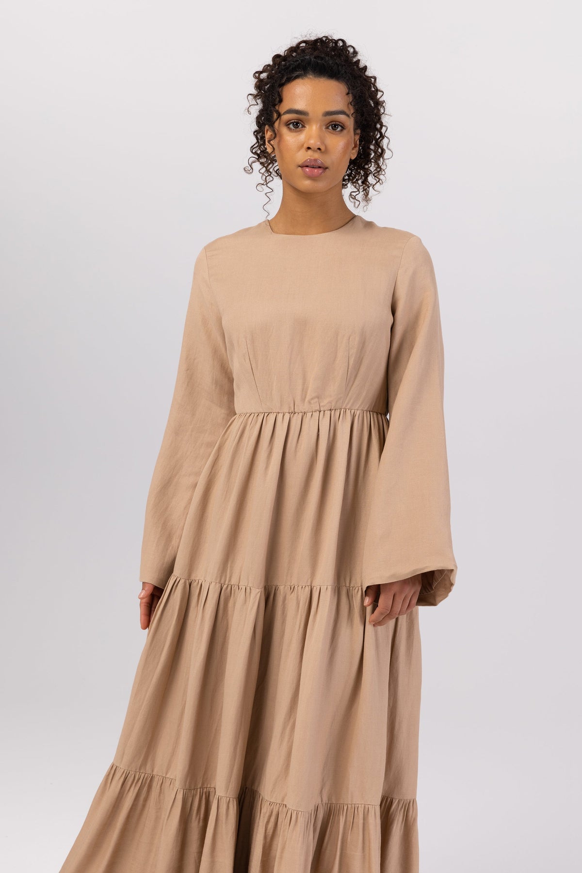 Manar Linen Kimono Sleeve Maxi Dress - Caffe Veiled 