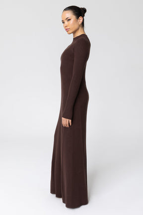 Marwa Ribbed Knit Maxi Dress - Java Brown Veiled 