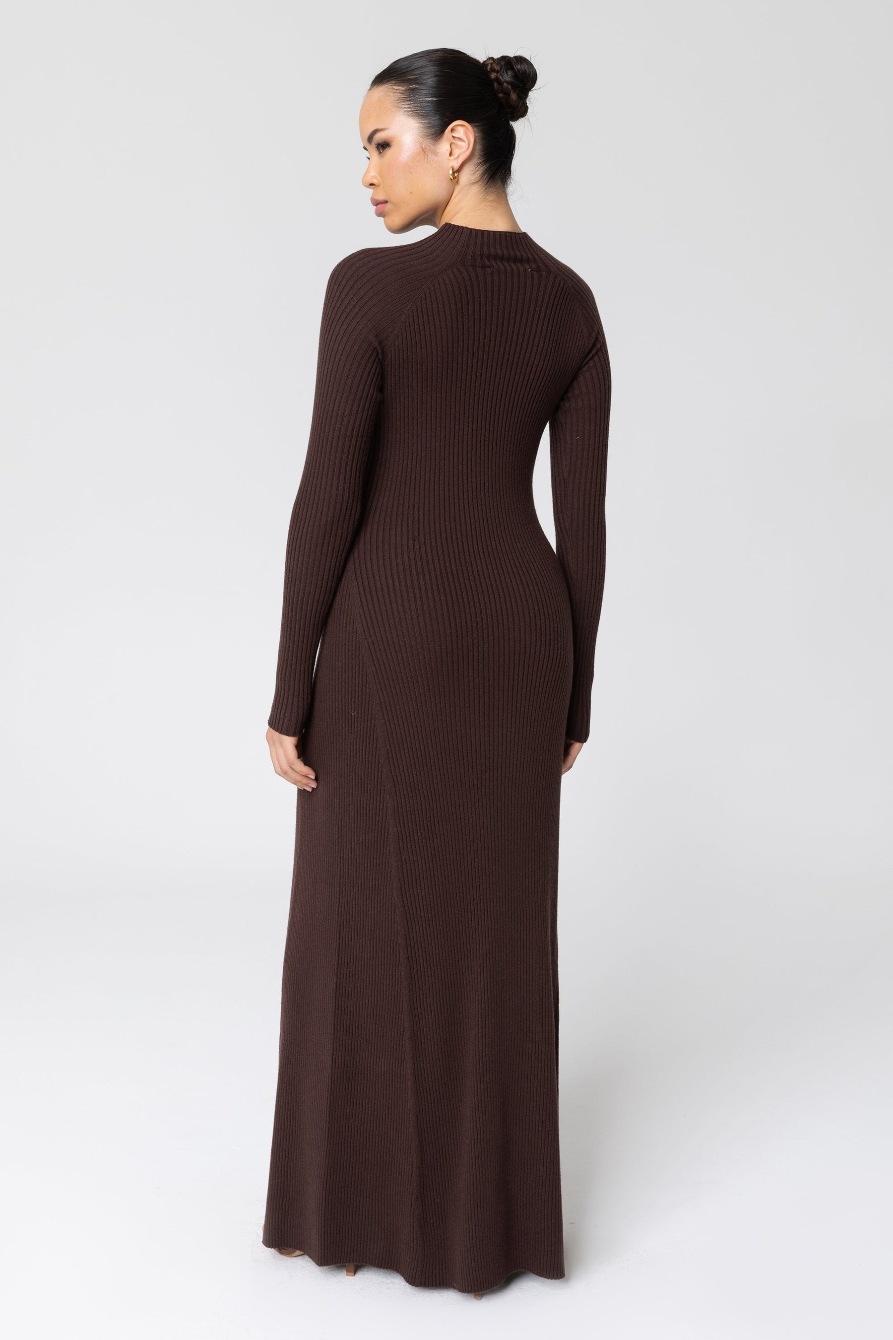 Marwa Ribbed Knit Maxi Dress - Java Brown Veiled 