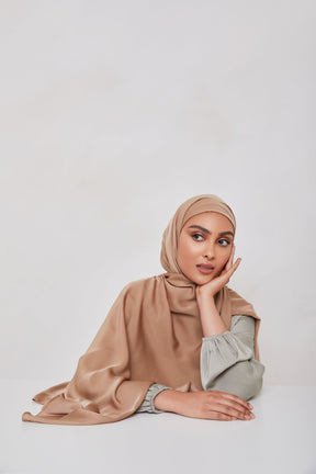 MATTE Satin Hijab - Baby Apricot Veiled Collection 