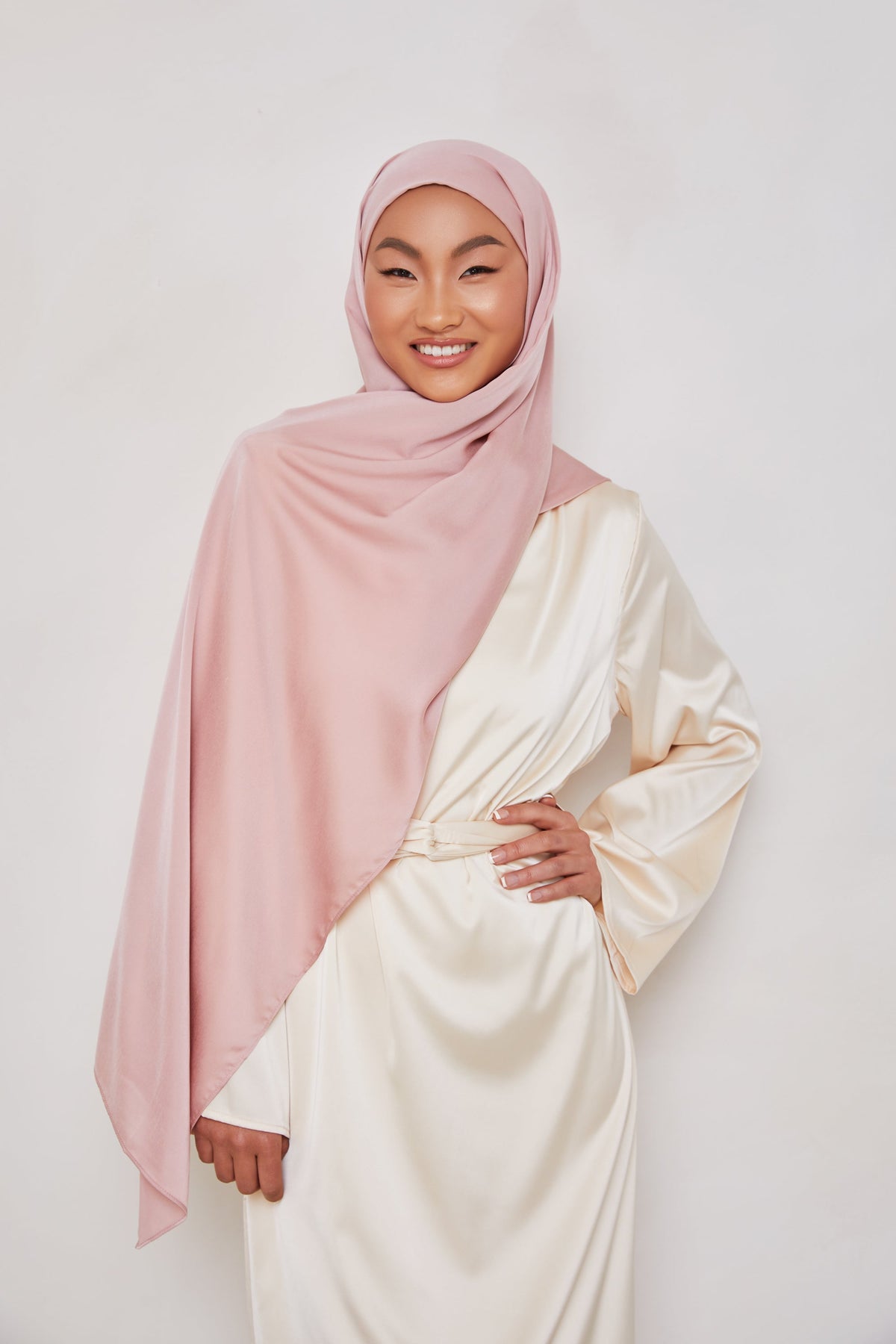 MATTE Satin Hijab - Bridesmaid Pink Veiled Collection 