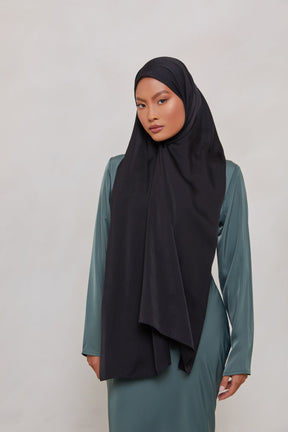 MATTE Satin Hijab - Darkest Black Veiled Collection 