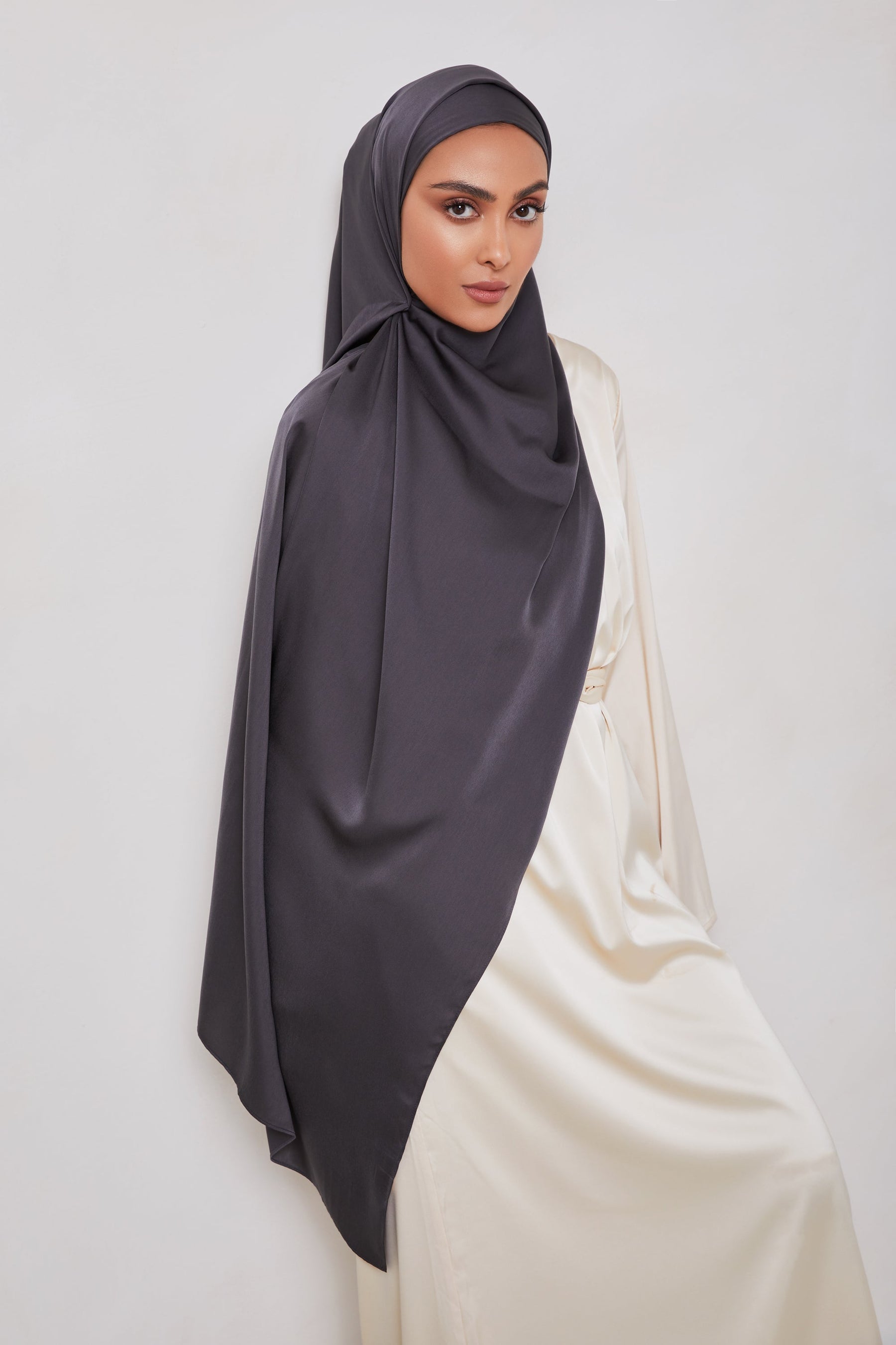 MATTE Satin Hijab - Ink Veiled Collection 