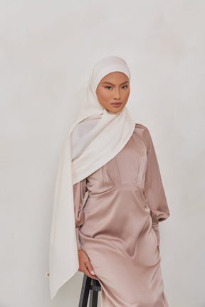 MATTE Satin Hijab - Iridescent Ivory Veiled Collection 