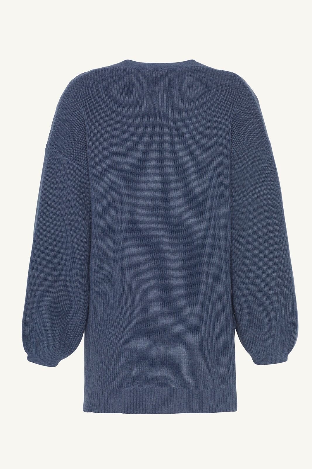 Merino Wool Balloon Sleeve Knit Cardigan - Denim Blue Clothing Veiled 