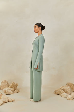 Merino Wool Button Down Knit Top - Desert Sage Veiled 