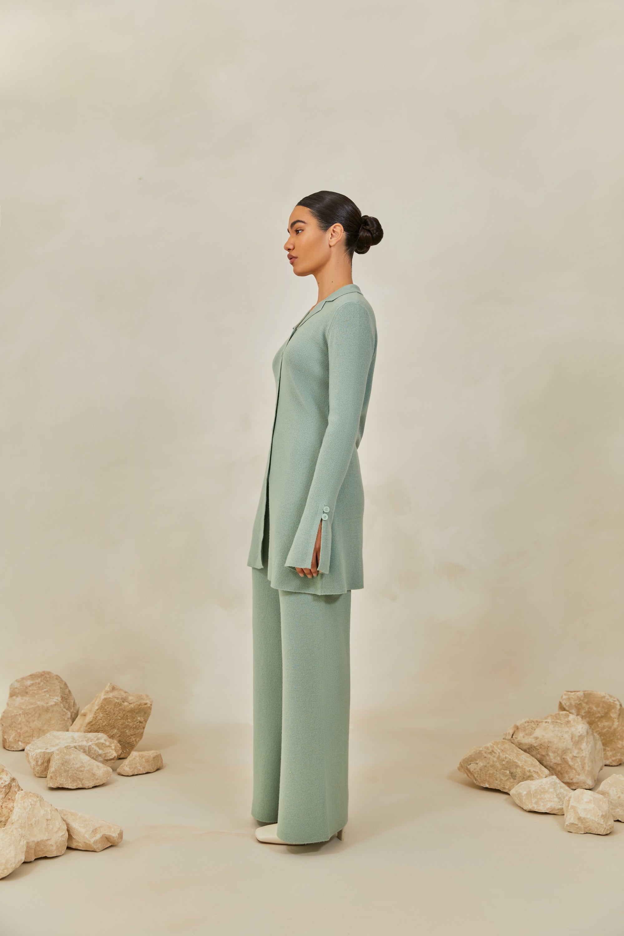 Merino Wool Knit Wide Leg Pants - Desert Sage