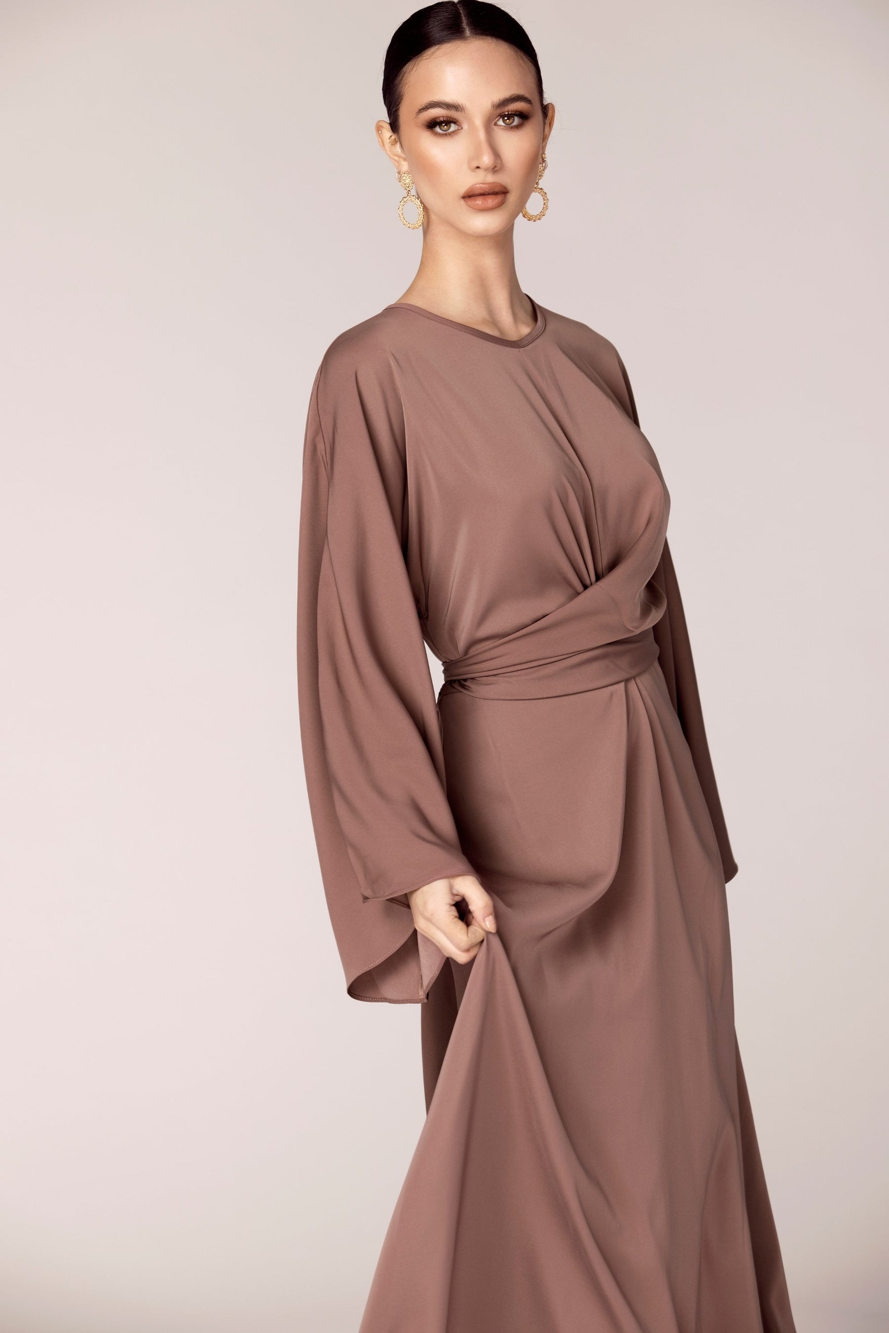 Mina Wrap Waist Maxi Dress - Dark Mauve