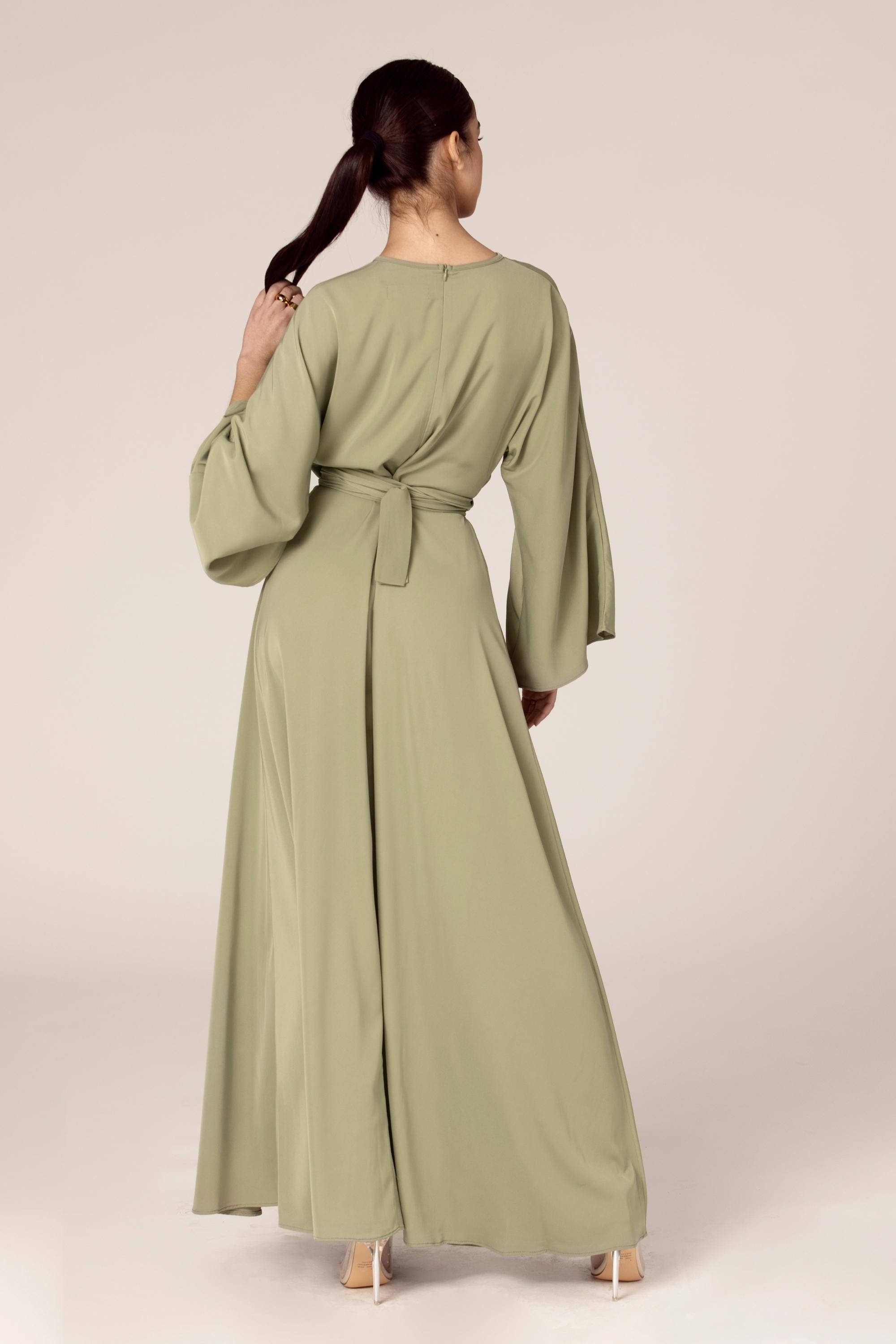 Mina Wrap Waist Maxi Dress - Green Veiled Collection 