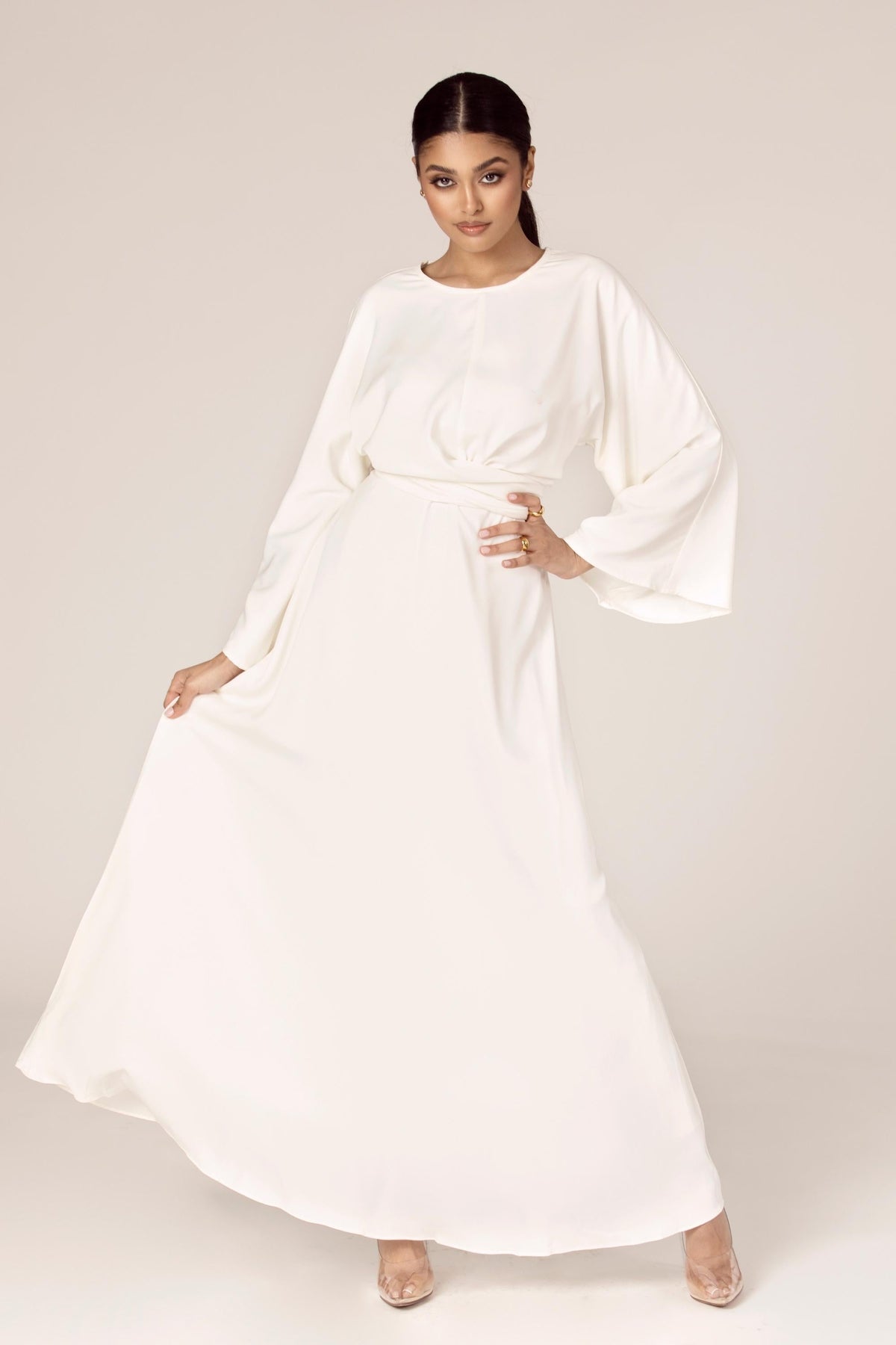 Mina Wrap Waist Maxi Dress - White Veiled Collection 