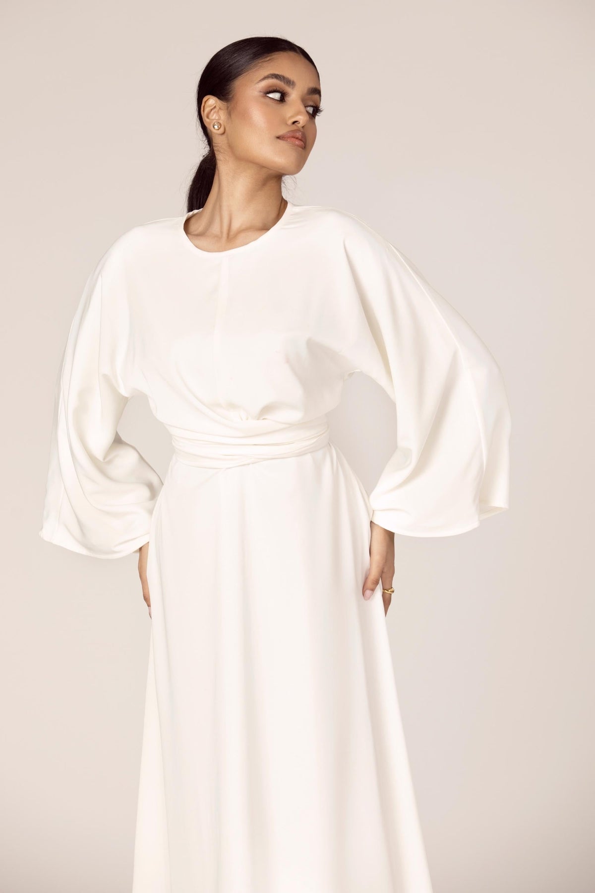 Mina Wrap Waist Maxi Dress - White Veiled Collection 