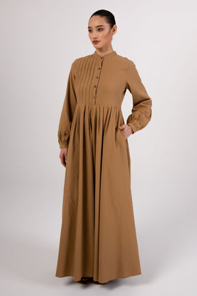Mona Asymmetric Pleat Front Maxi Dress - Brown Curry Veiled Collection 