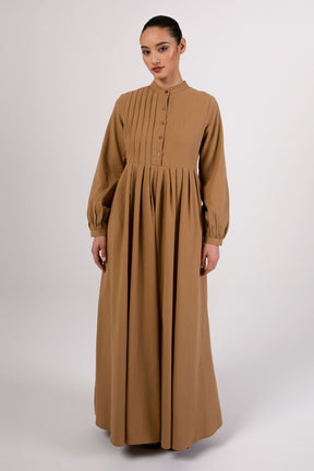 Mona Asymmetric Pleat Front Maxi Dress - Brown Curry Veiled Collection 
