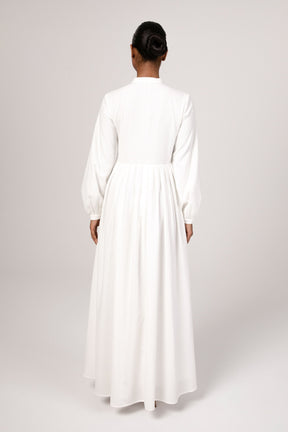 Mona Asymmetric Pleat Front Maxi Dress - White (Off White) Veiled 