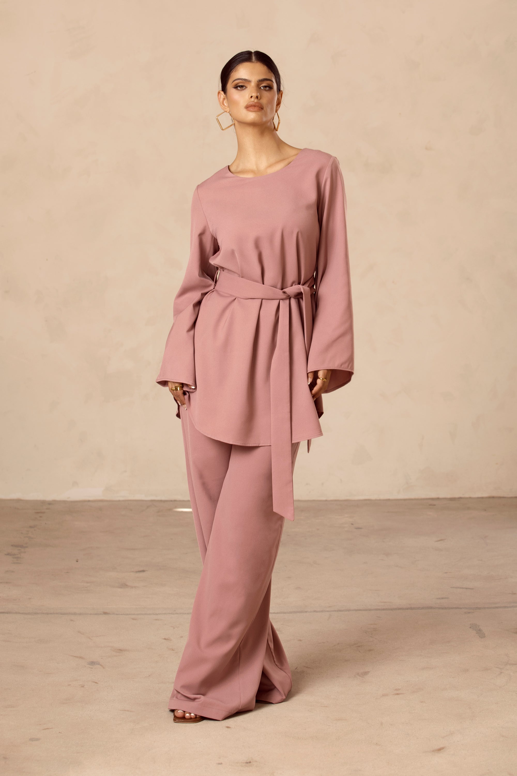 Nadia Everyday Belted Tunic - Rose Pink Veiled Collection 