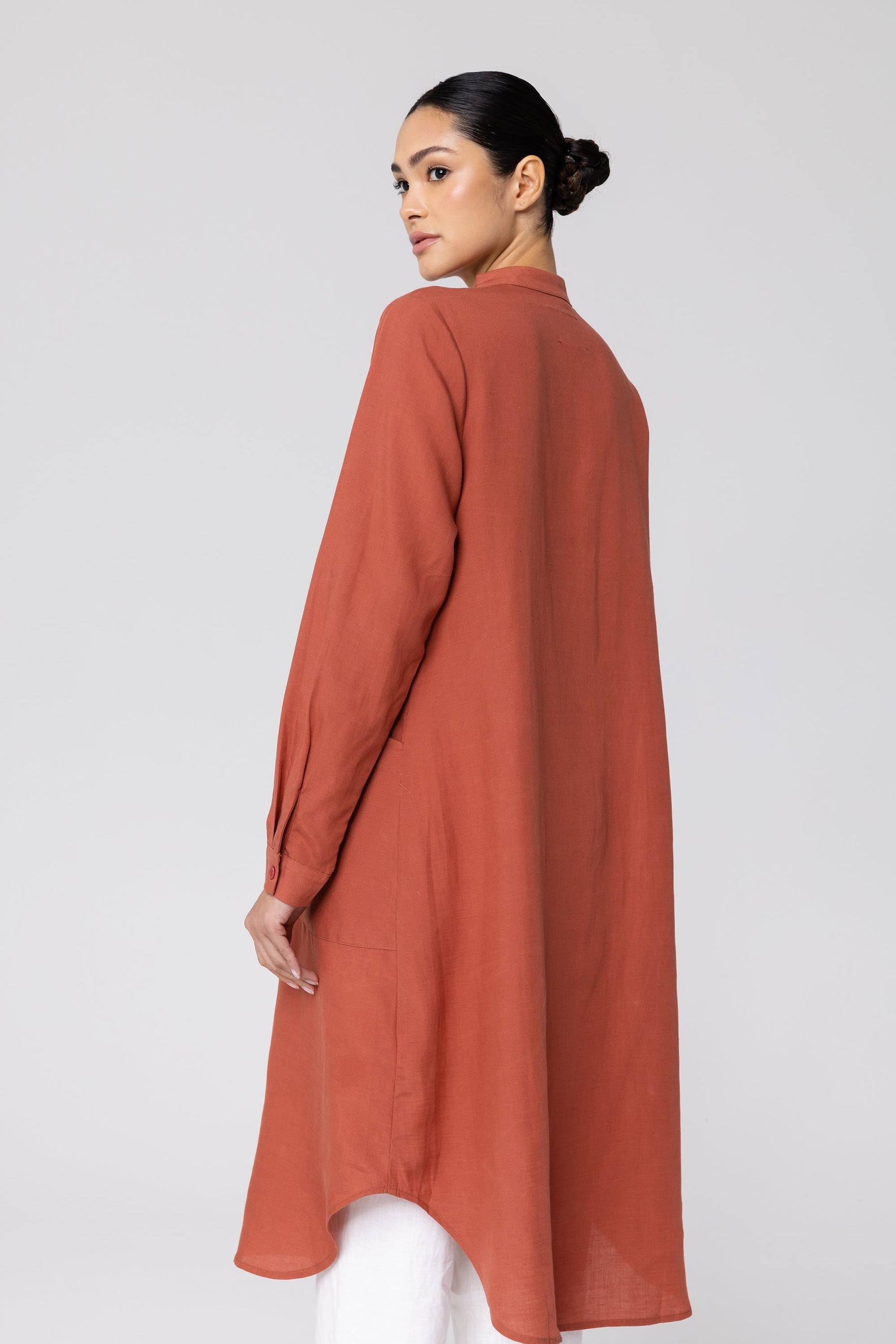 Nadine Button Down Utility Tunic - Baked Clay Veiled Collection 