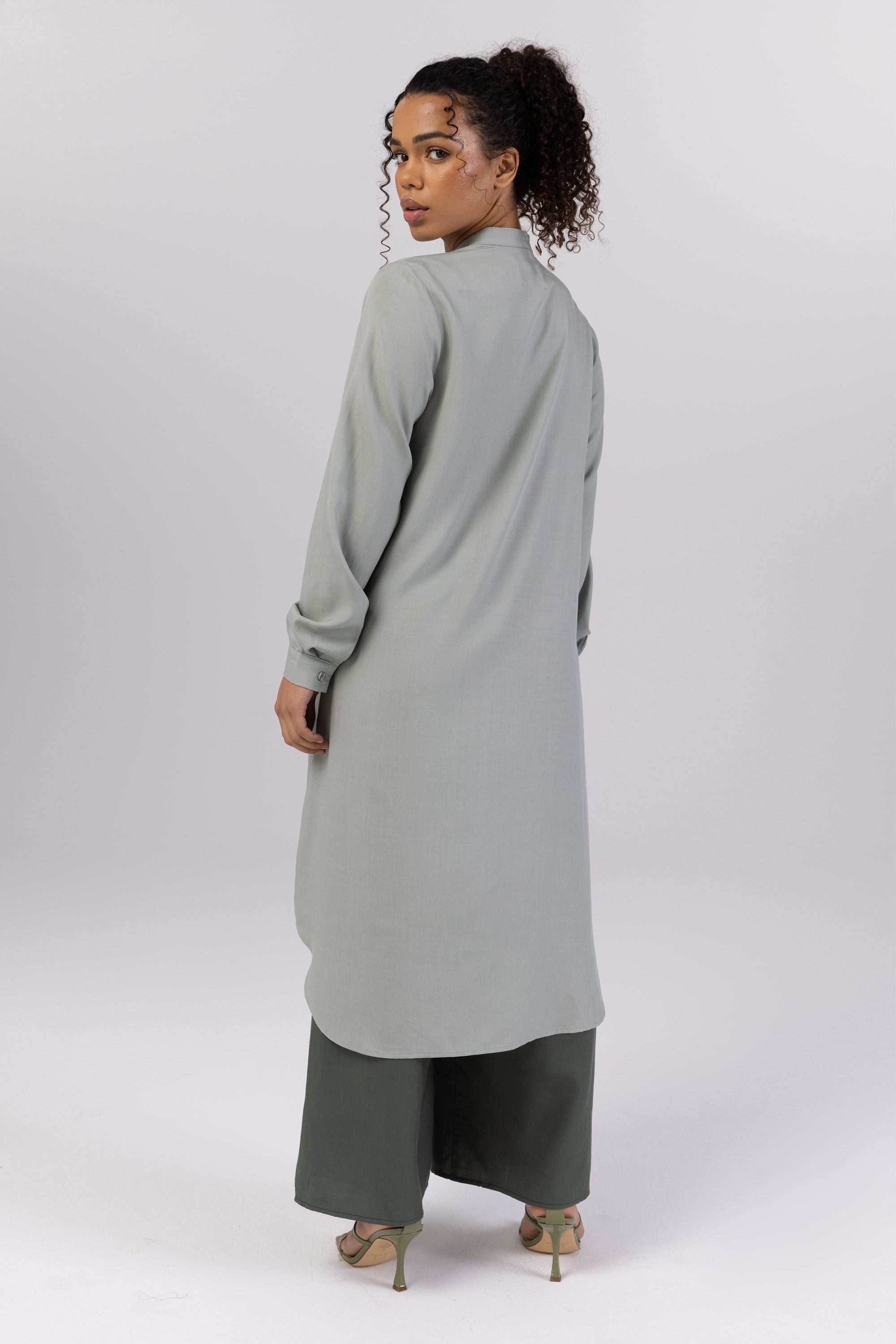Nadine Cotton Linen Button Down Utility Tunic - Light Sage (Stillwater) Veiled Collection 