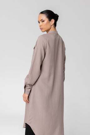 Nadine Cotton Linen Button Down Utility Tunic - Taupe Veiled Collection 