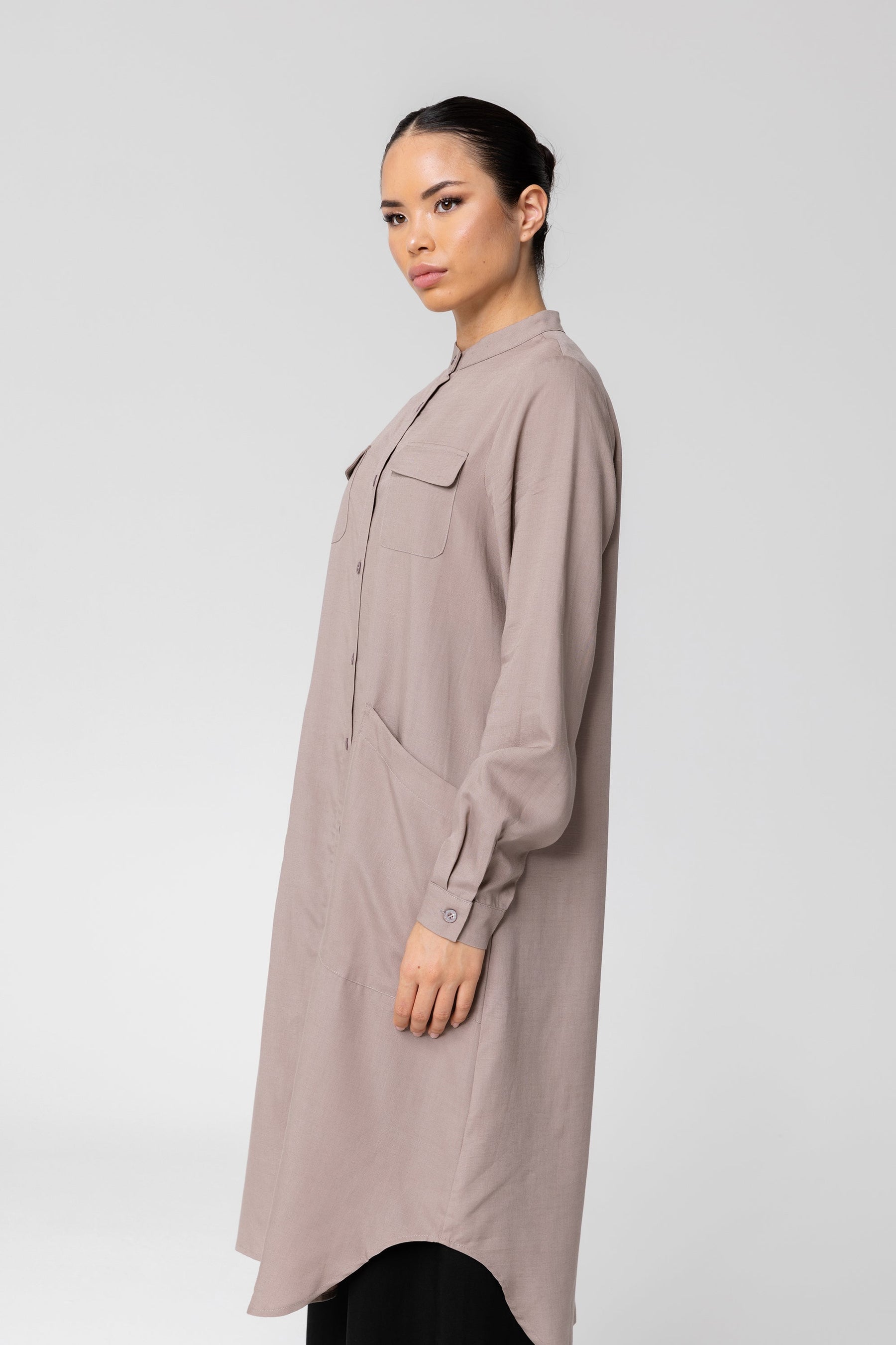 Nadine Cotton Linen Button Down Utility Tunic - Taupe Veiled Collection 