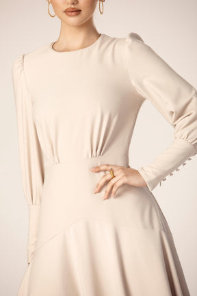 Naida Flounce Maxi Dress - Biscotti Beige Veiled Collection 