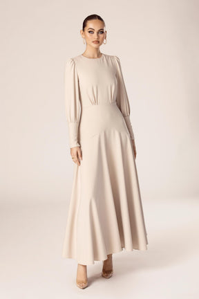 Naida Flounce Maxi Dress - Biscotti Beige Veiled Collection 