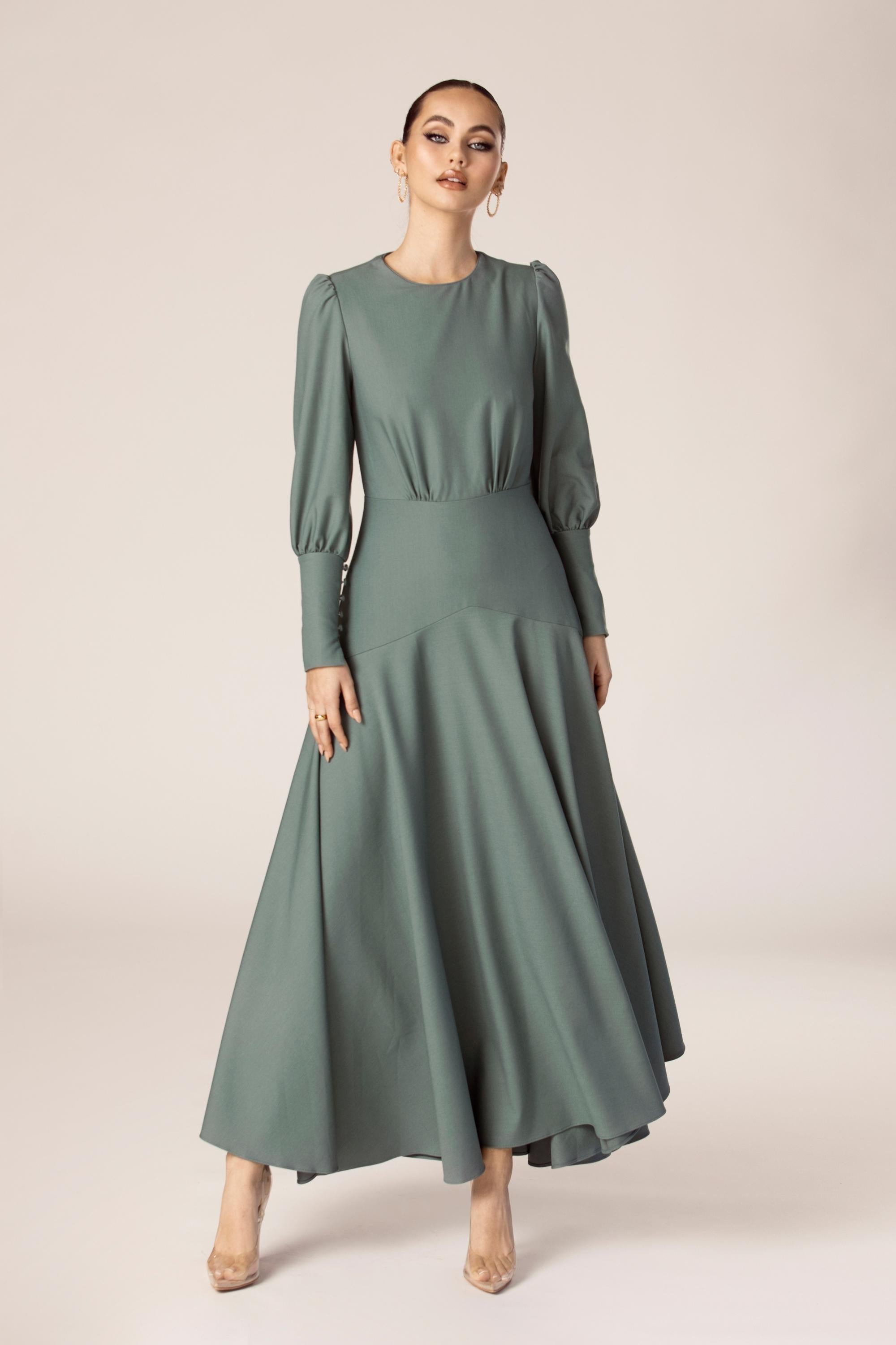 Buy Sea Green Evening Dress Arabic Kaftan Online MYPF1231 | MyBatua –  MyBatua.com