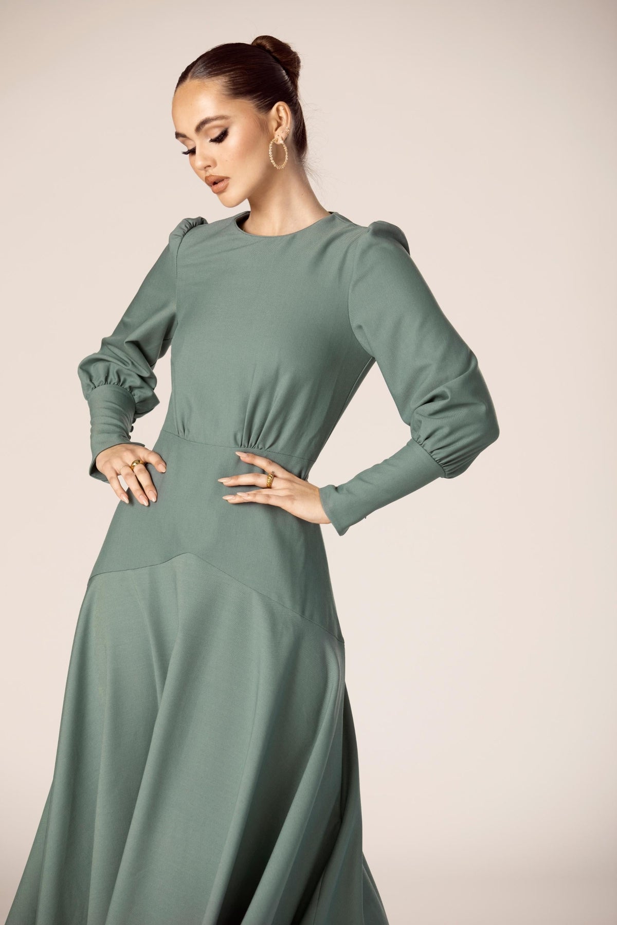 Naida Flounce Maxi Dress - Dark Sea Green Veiled Collection 