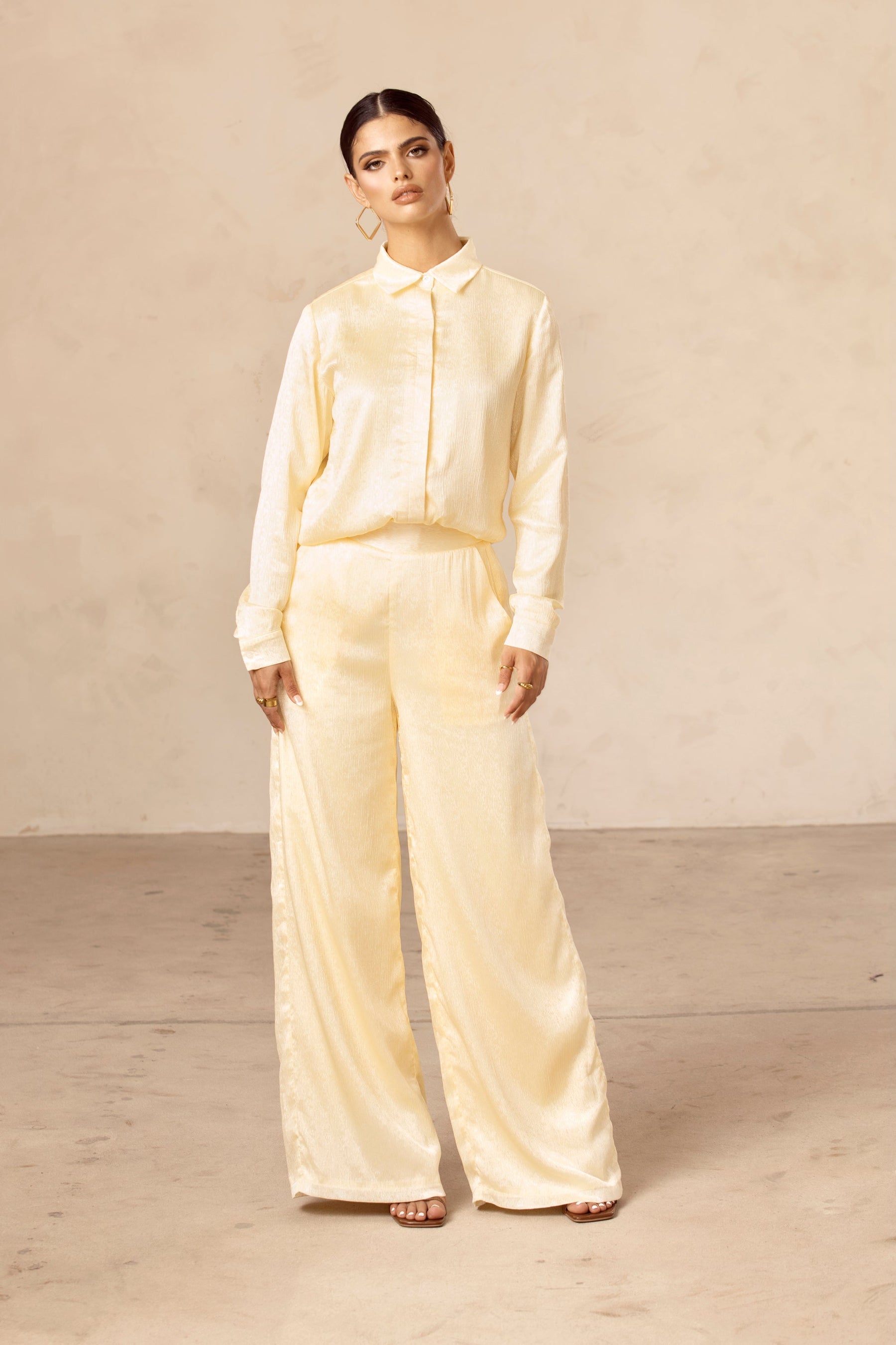 Nara Textured Wide Leg Pants - Butter Yellow Veiled Collection 