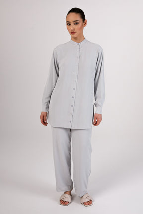 Nashwa Textured Rayon Button Down Tunic - Soft Grey saigonodysseyhotel 