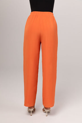 Nashwa Textured Rayon Wide Leg Pants - Papaya Veiled 