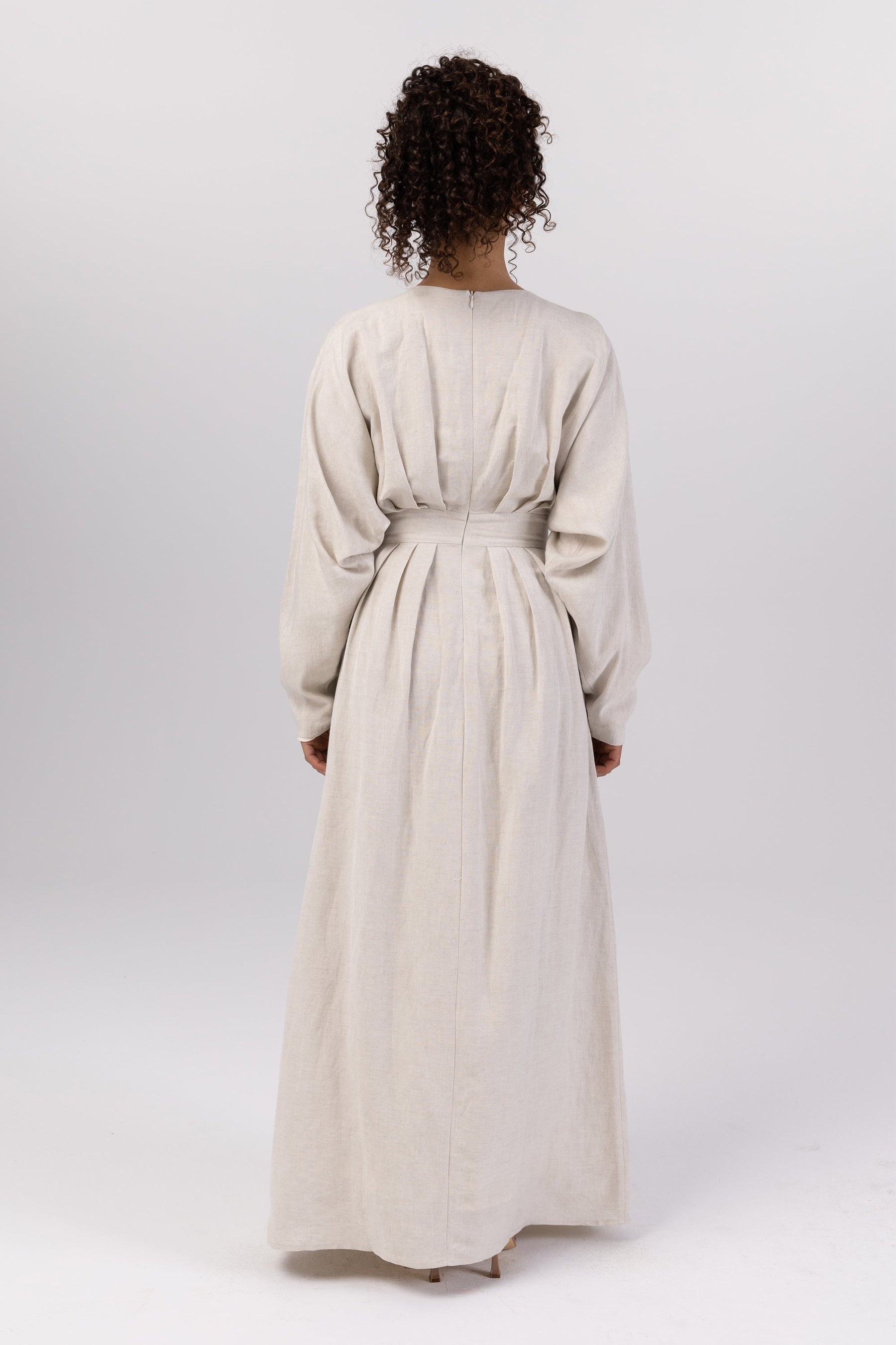 Nasira Linen Pleat Waist Maxi Dress   Off White