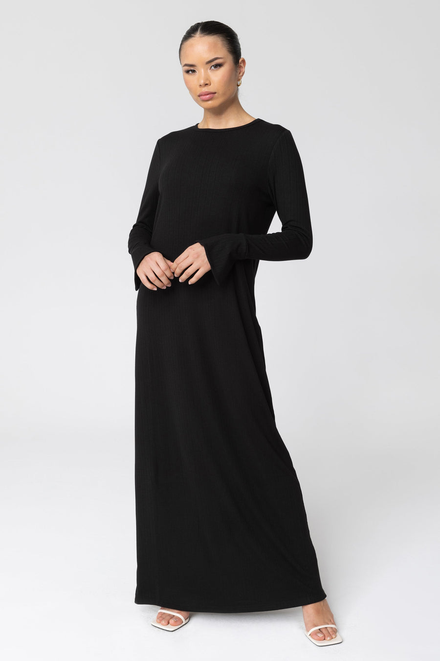 Natalia Ribbed Split Cuff Maxi Dress - Black
